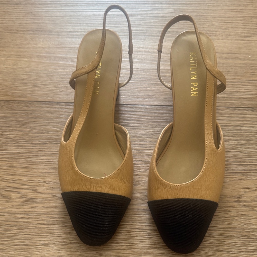 Kaitlyn Pan Tan and Black Slingback Sandals